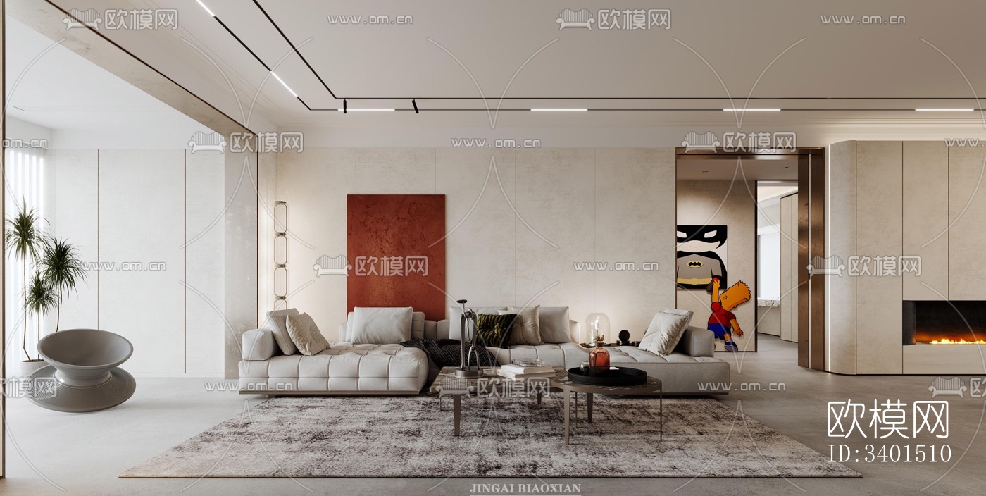 现代大平层效果图下载（渲染图8）