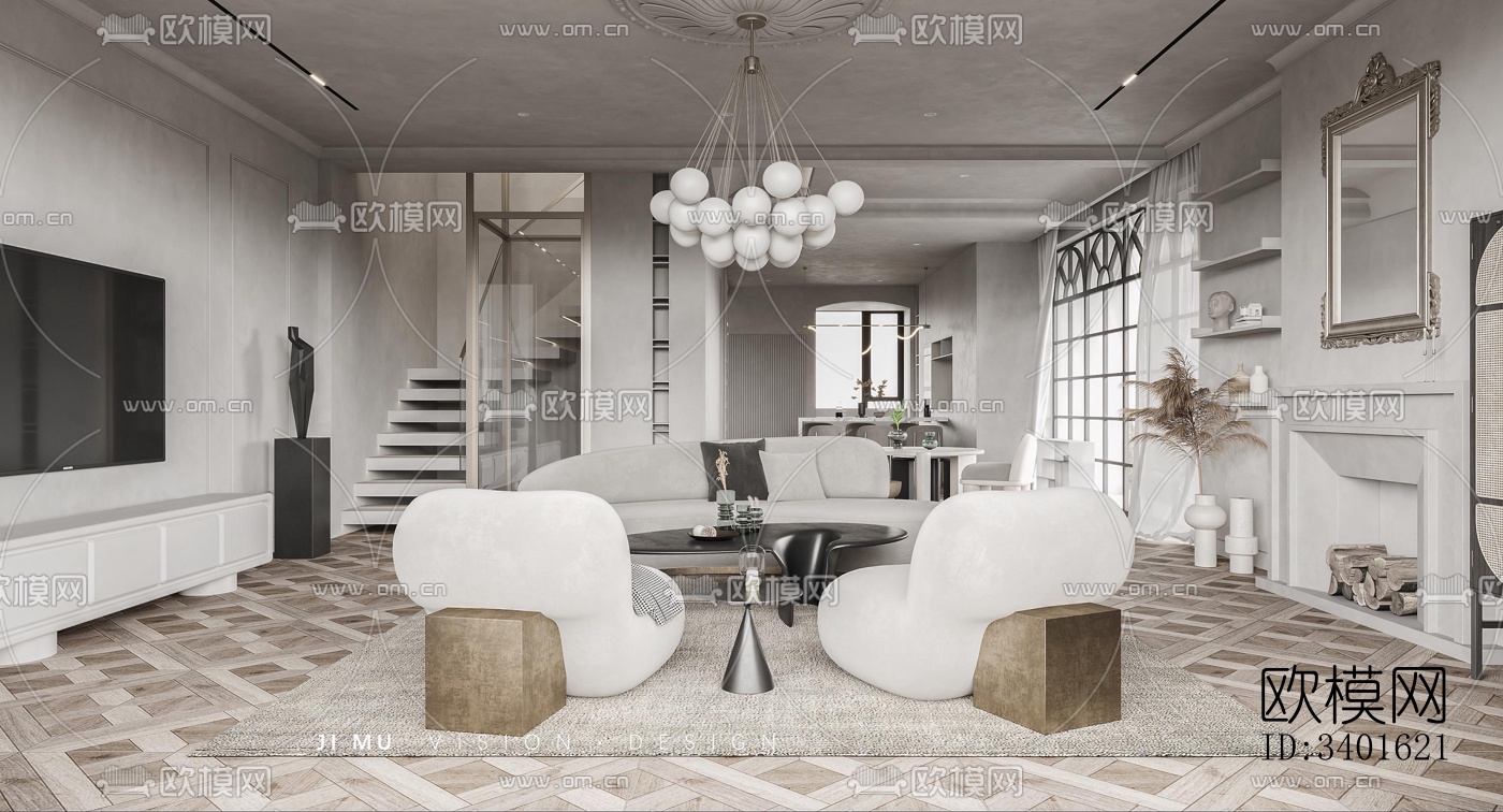 现代大平层效果图下载（渲染图8）