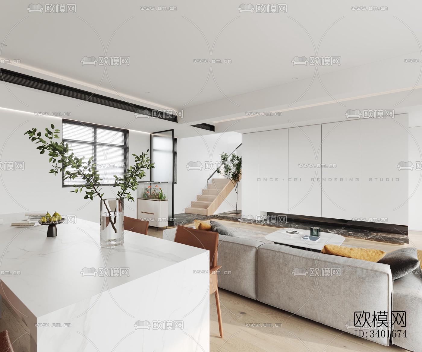 现代大平层效果图下载（渲染图15）