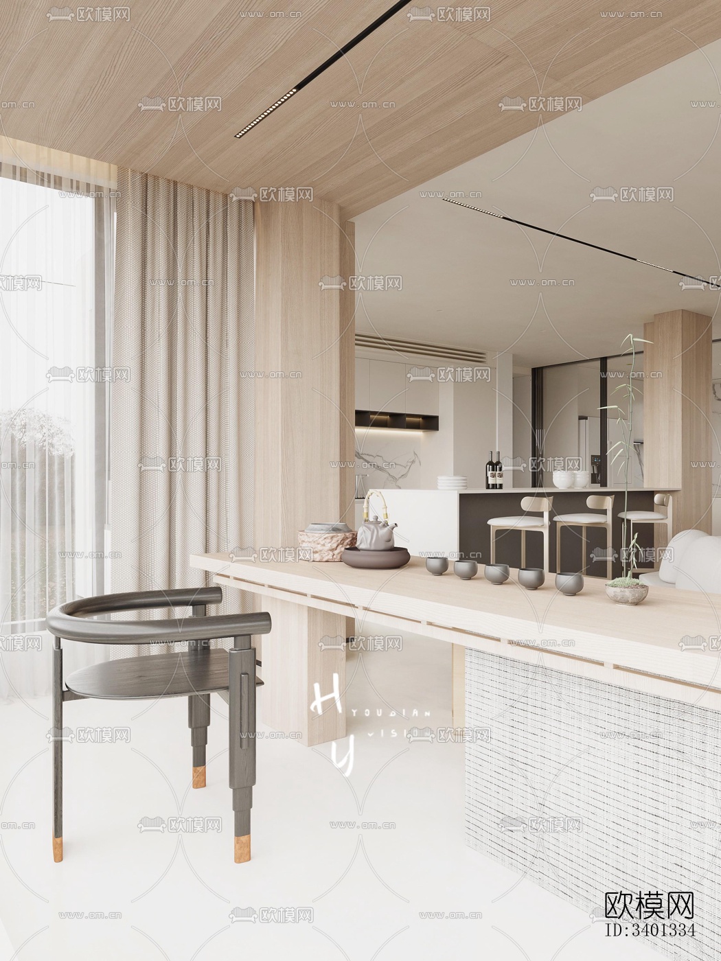 现代大平层效果图下载（渲染图1）