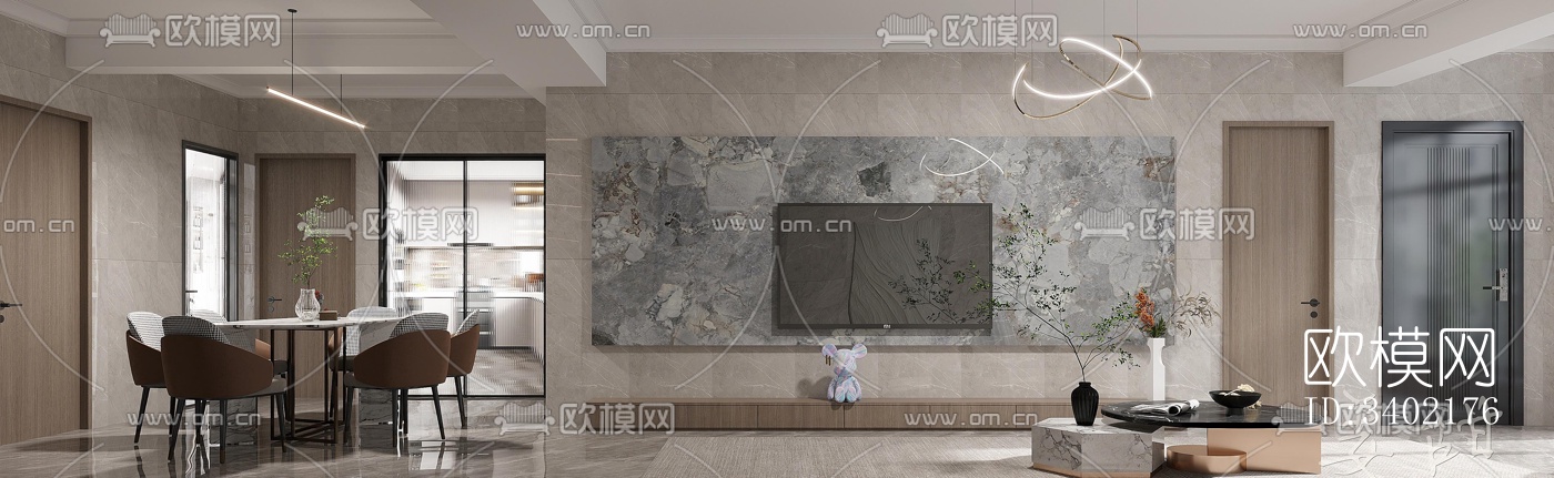 现代大平层效果图下载（渲染图1）