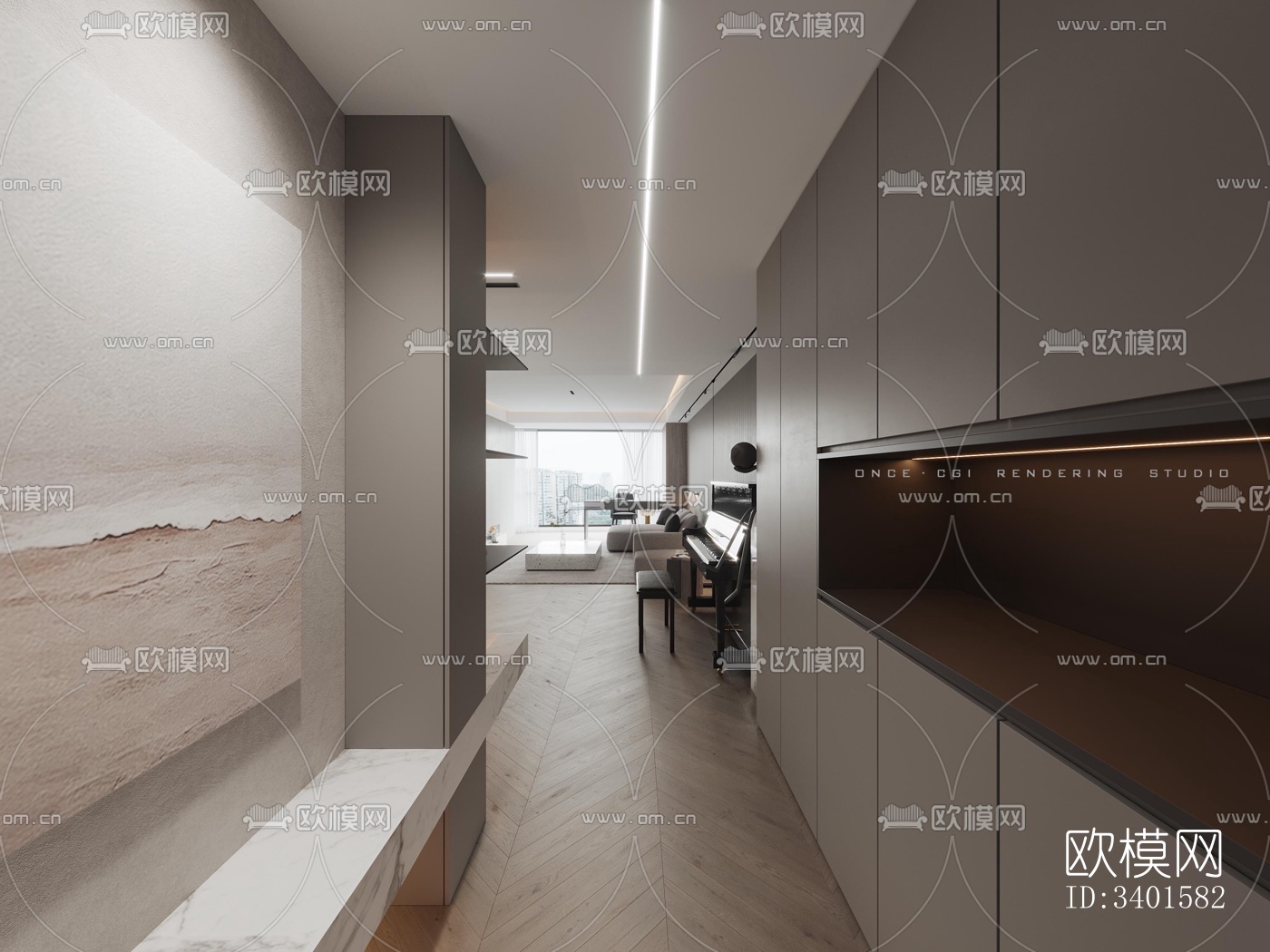 现代大平层效果图下载（渲染图15）