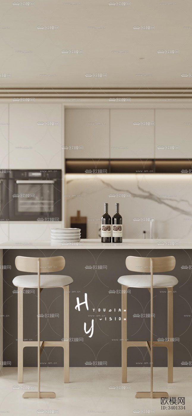 现代大平层效果图下载（渲染图3）