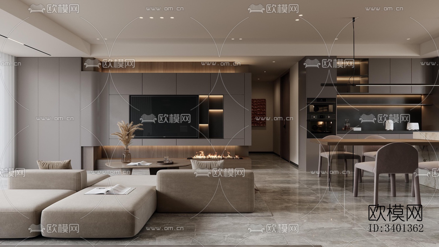 现代大平层效果图下载（渲染图5）