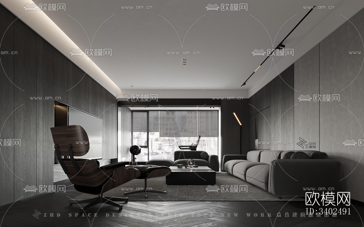 现代大平层效果图下载（渲染图3）