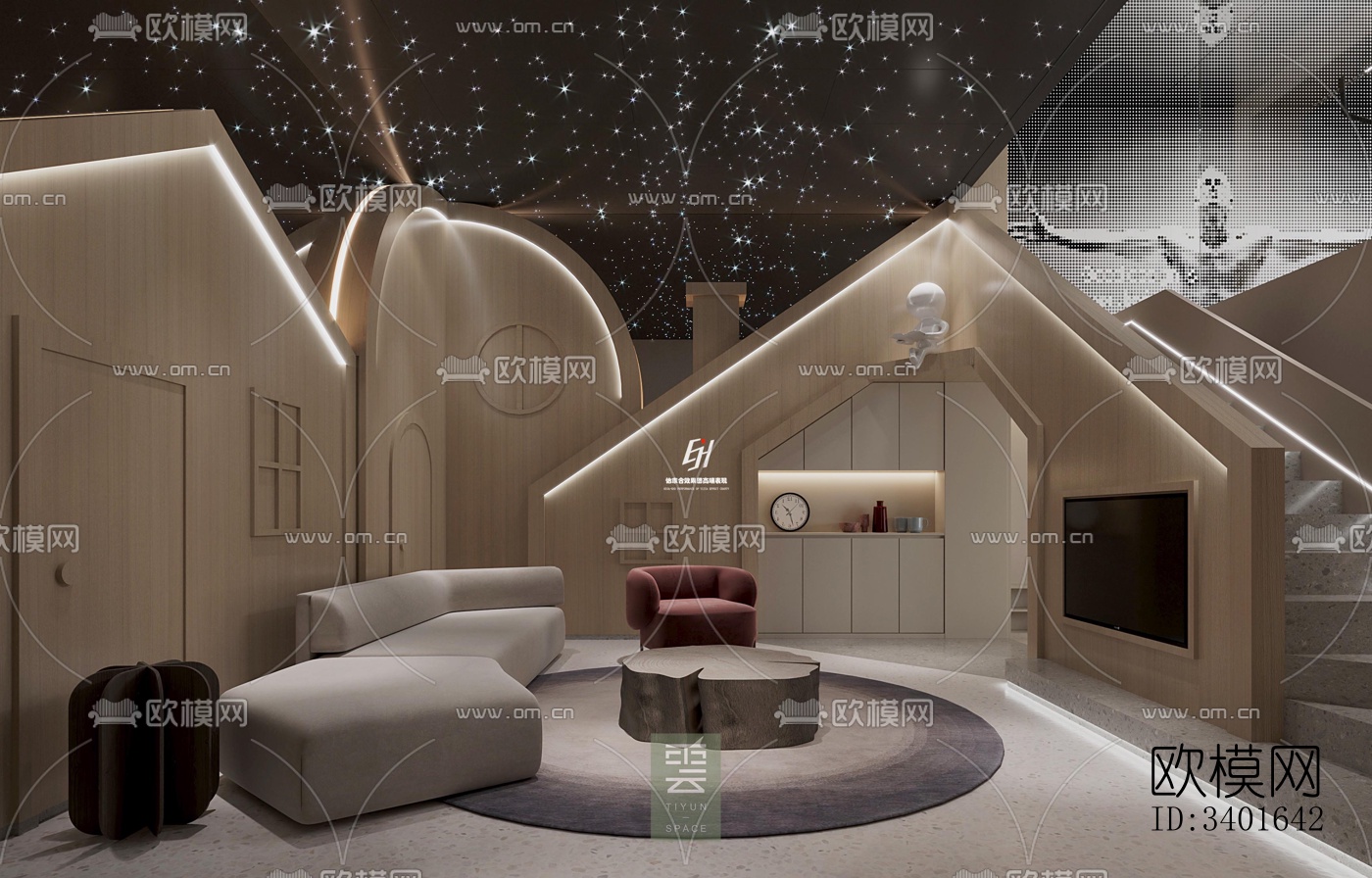 现代大平层效果图下载（渲染图5）