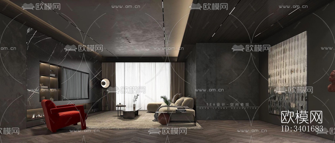 现代大平层效果图下载（渲染图6）