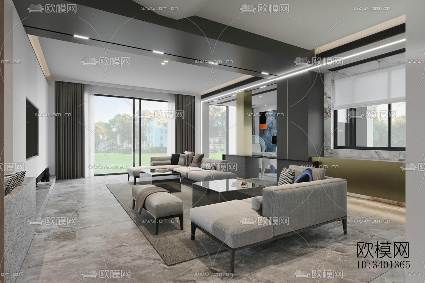 现代大平层效果图下载（渲染图2）