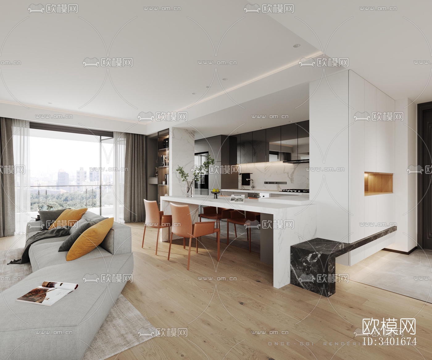 现代大平层效果图下载（渲染图4）