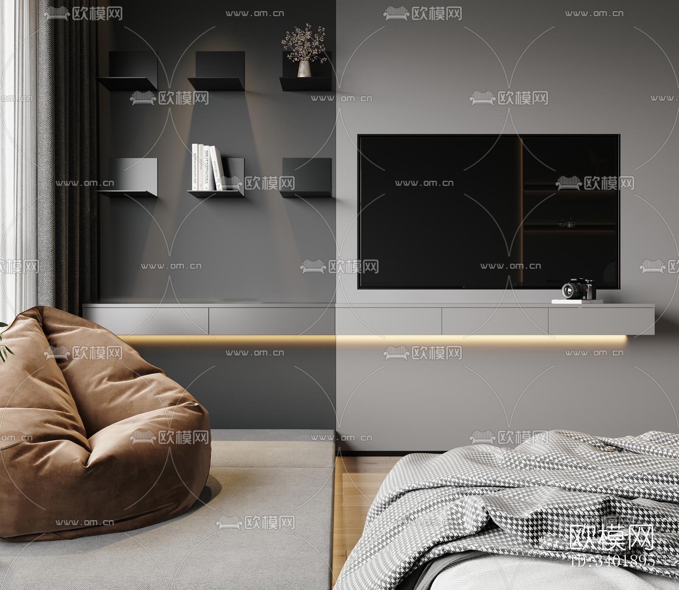 现代大平层效果图下载（渲染图5）