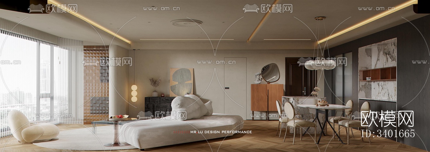 现代大平层效果图下载（渲染图10）