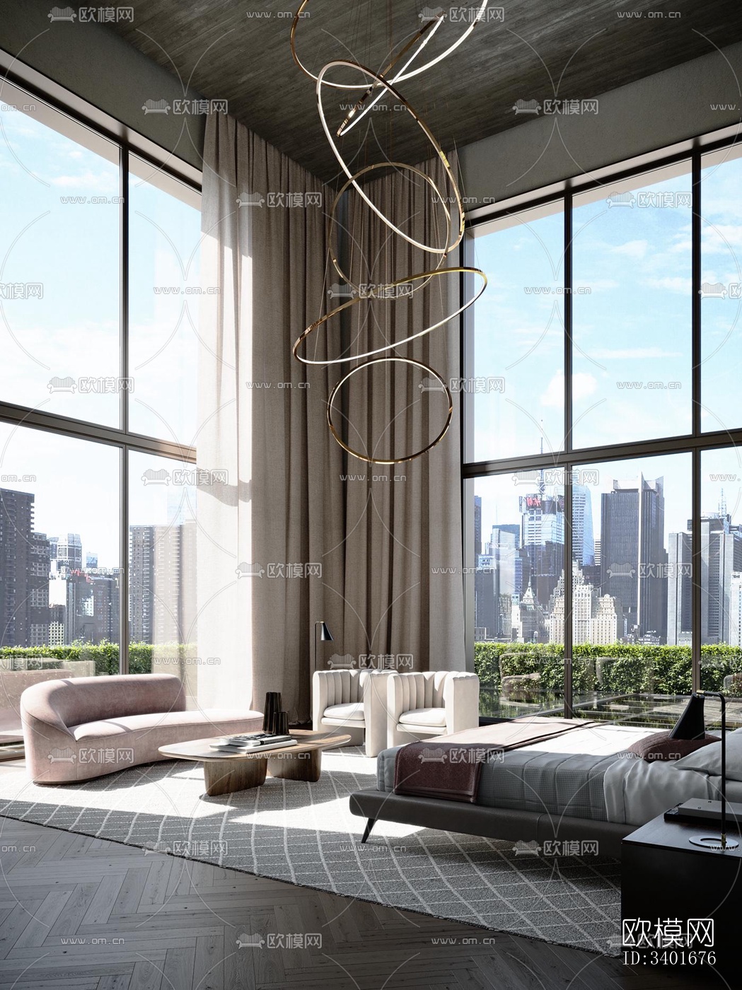 现代大平层效果图下载（渲染图8）