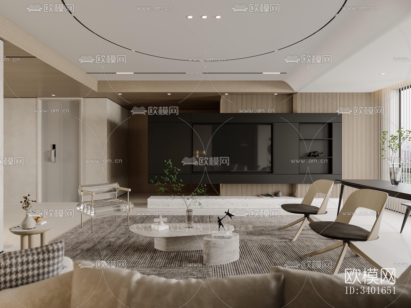 现代大平层效果图下载（渲染图4）