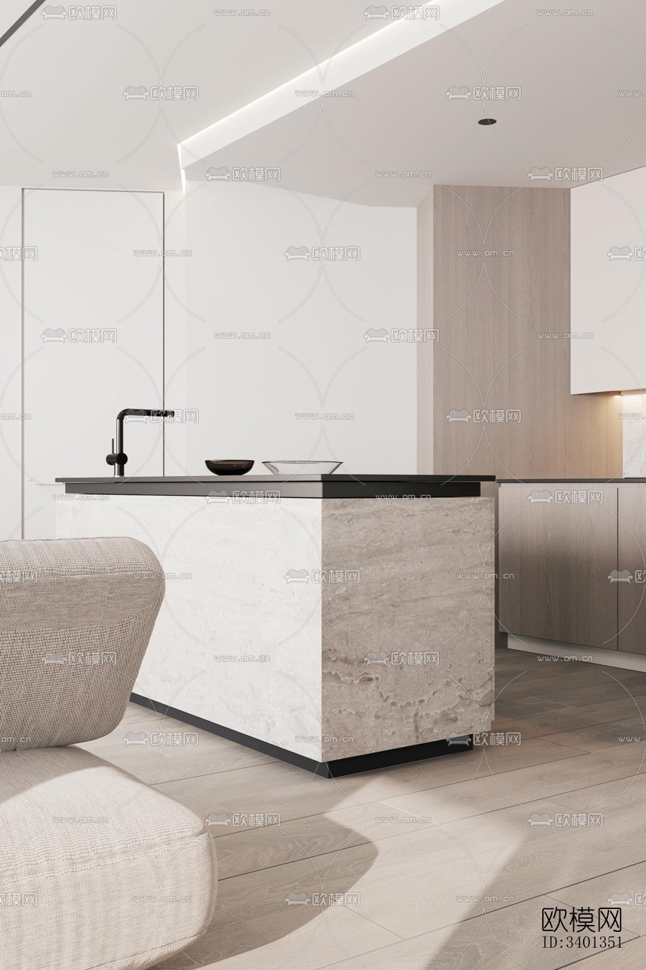 现代大平层效果图下载（渲染图18）