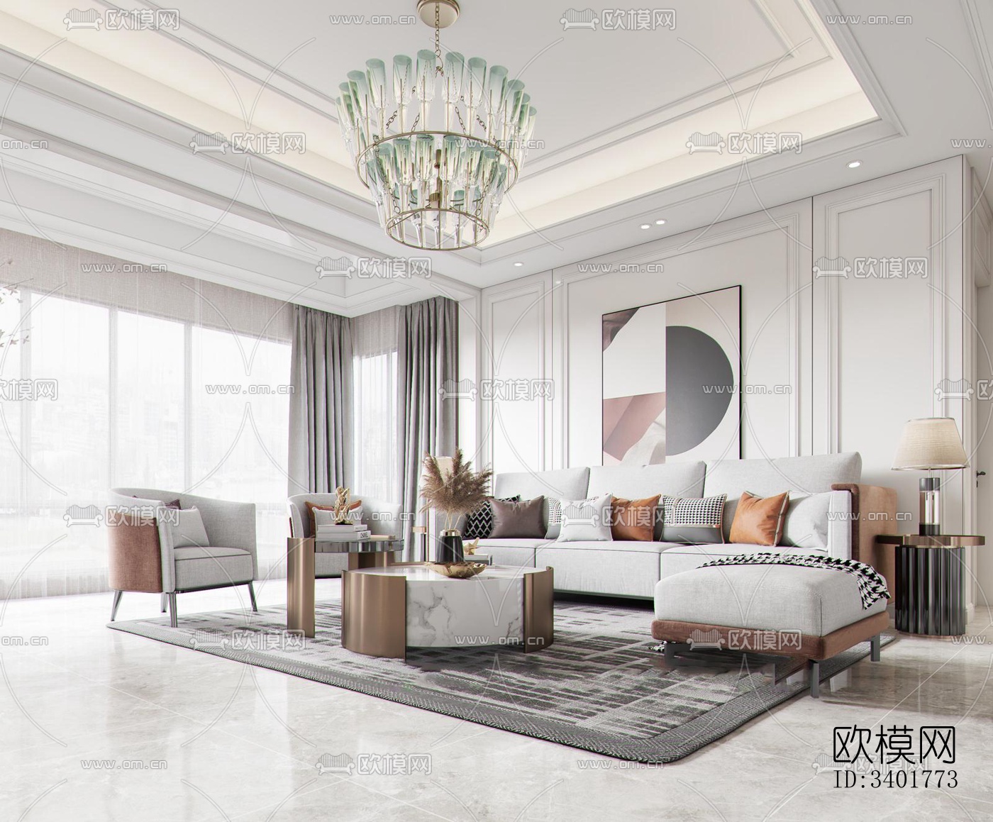 现代大平层效果图下载（渲染图7）