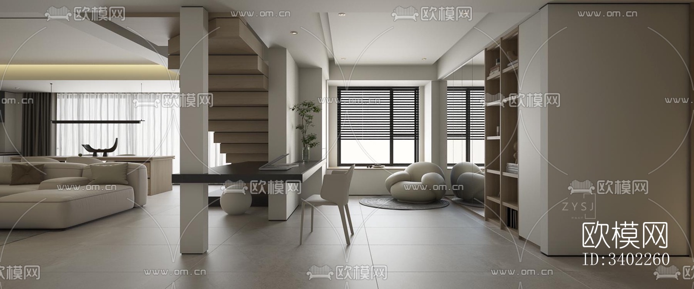 现代大平层效果图下载（渲染图12）