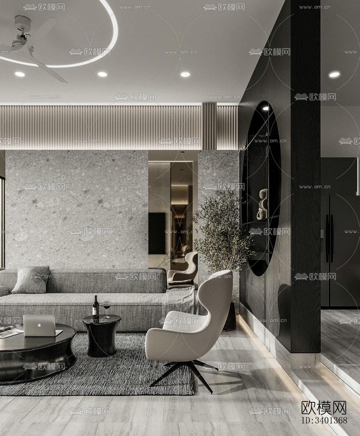 现代大平层效果图下载（渲染图11）