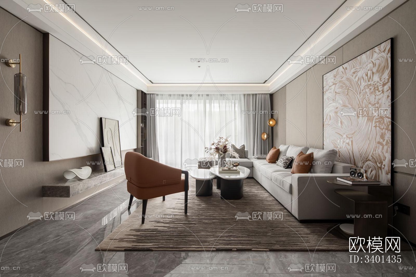 现代大平层效果图下载（渲染图4）