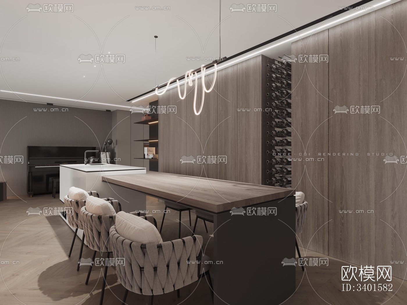 现代大平层效果图下载（渲染图4）