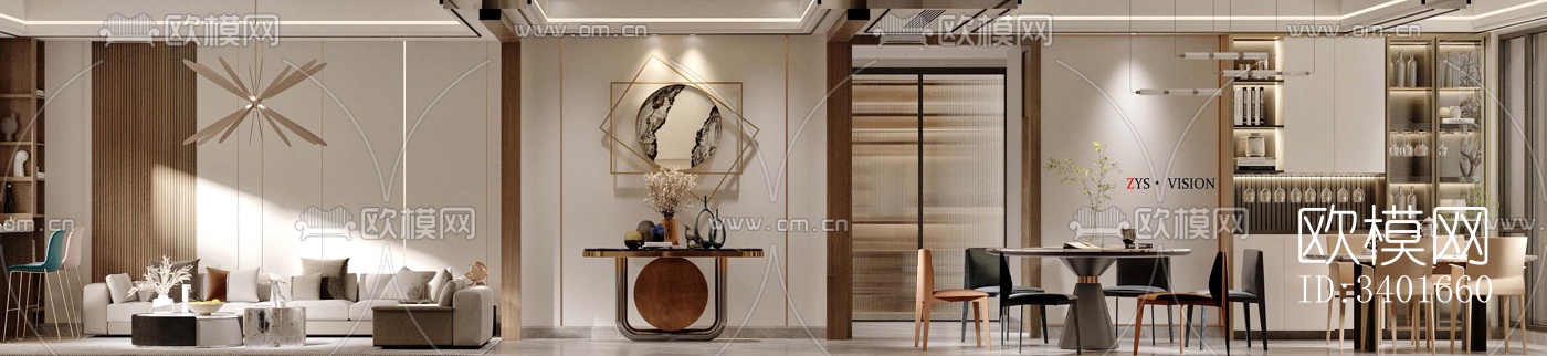 现代大平层效果图下载（渲染图1）