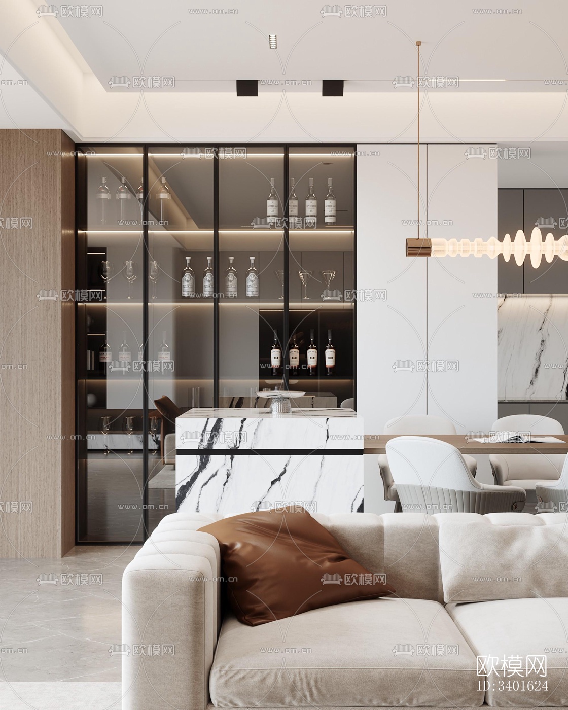 现代大平层效果图下载（渲染图15）