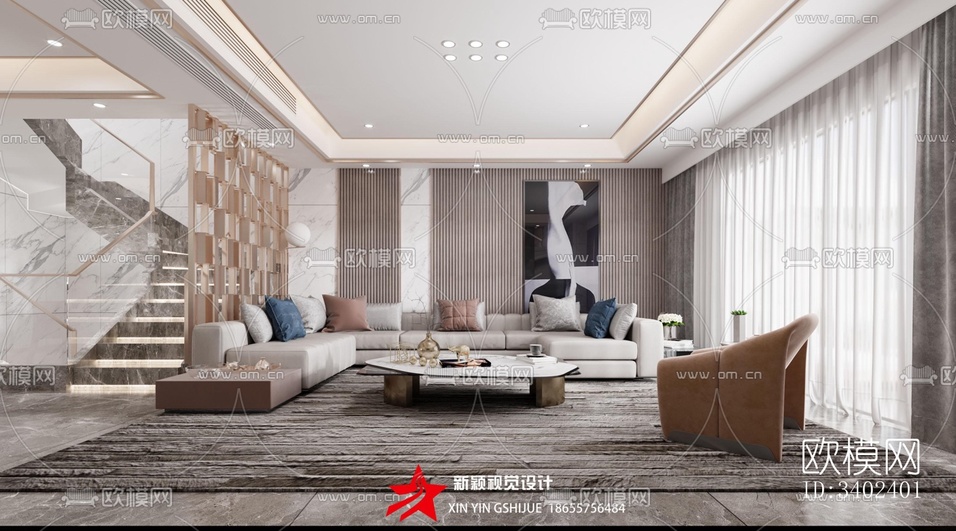 现代大平层效果图下载(渲染图4)