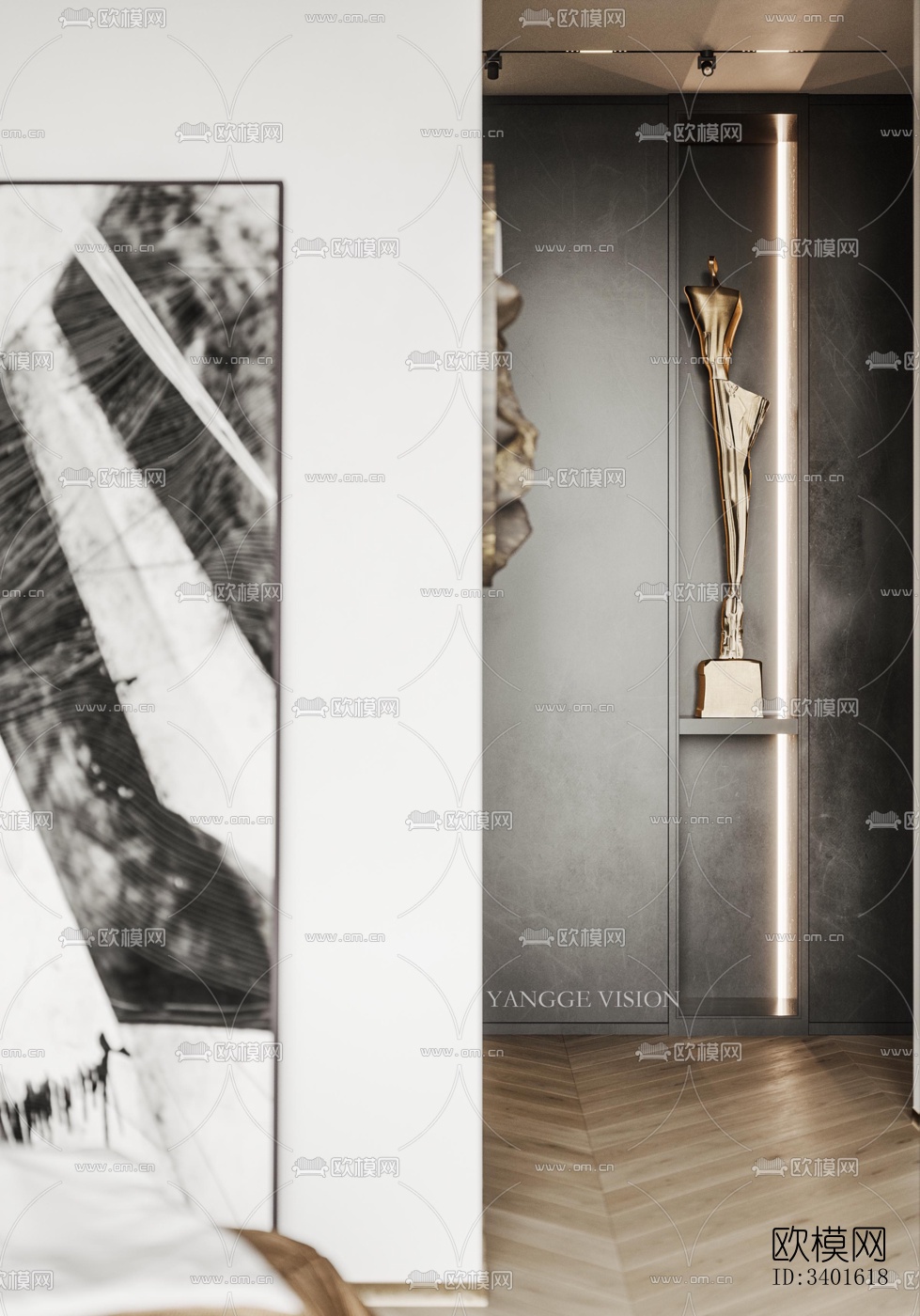 现代大平层效果图下载（渲染图6）