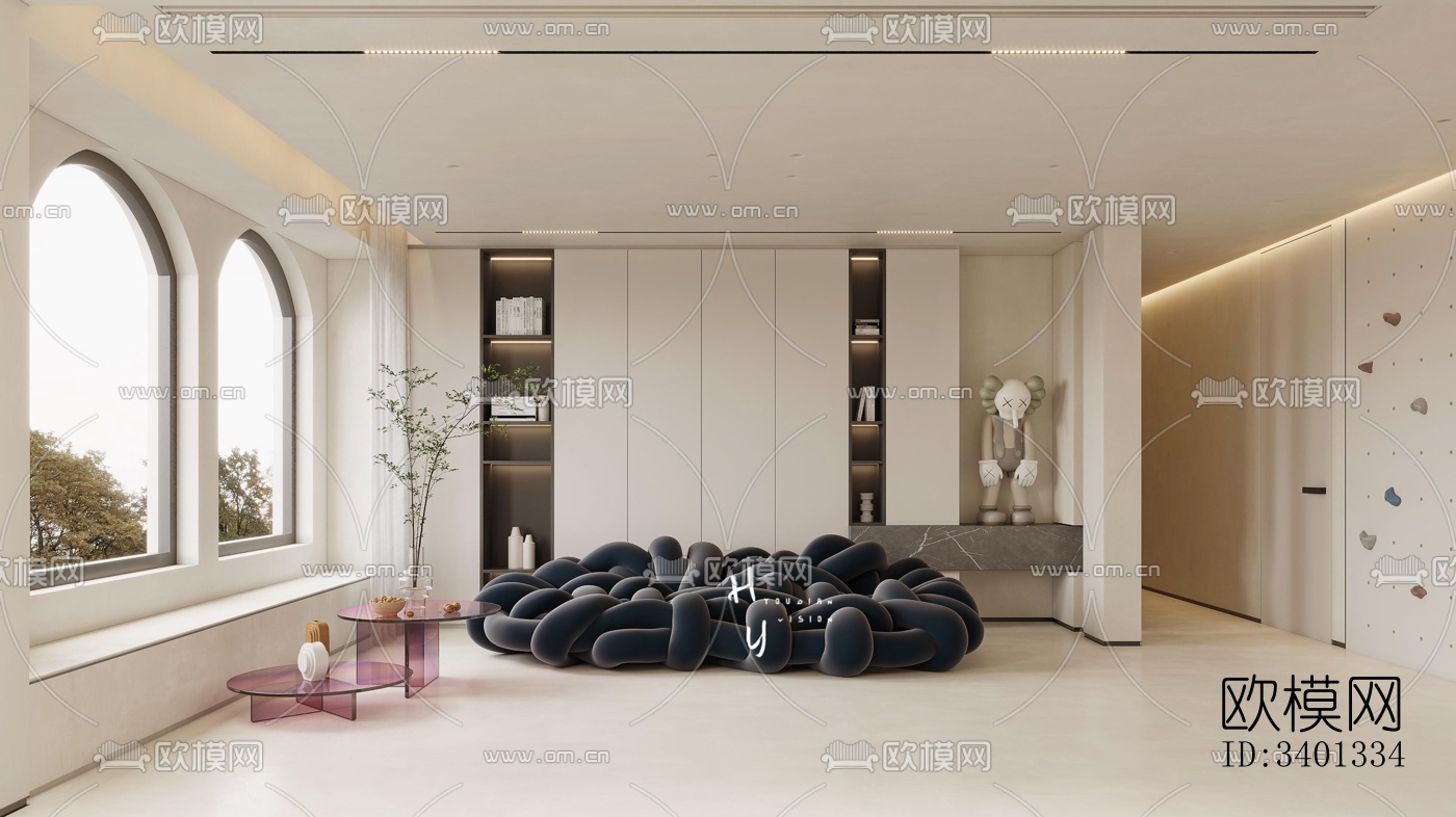 现代大平层效果图下载（渲染图14）