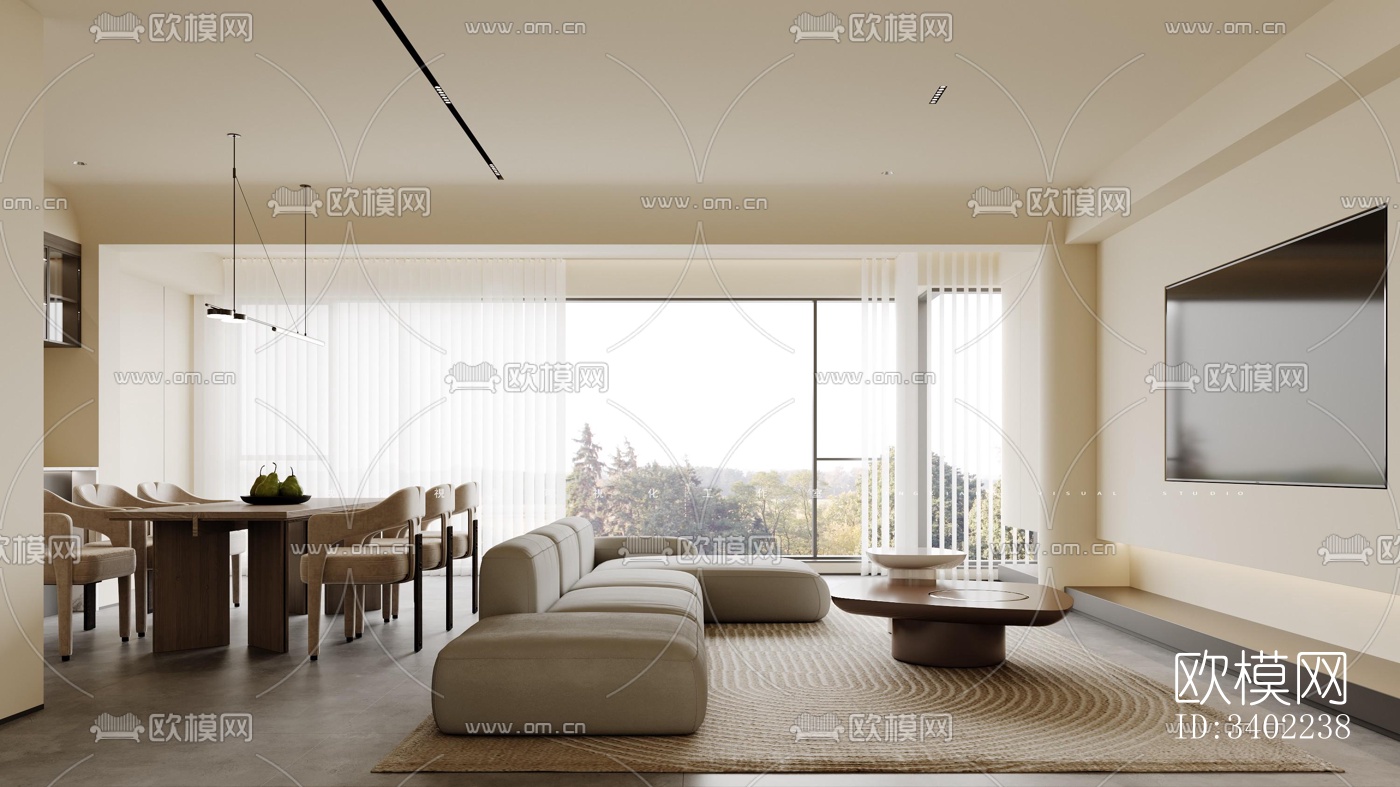 现代大平层效果图下载（渲染图7）