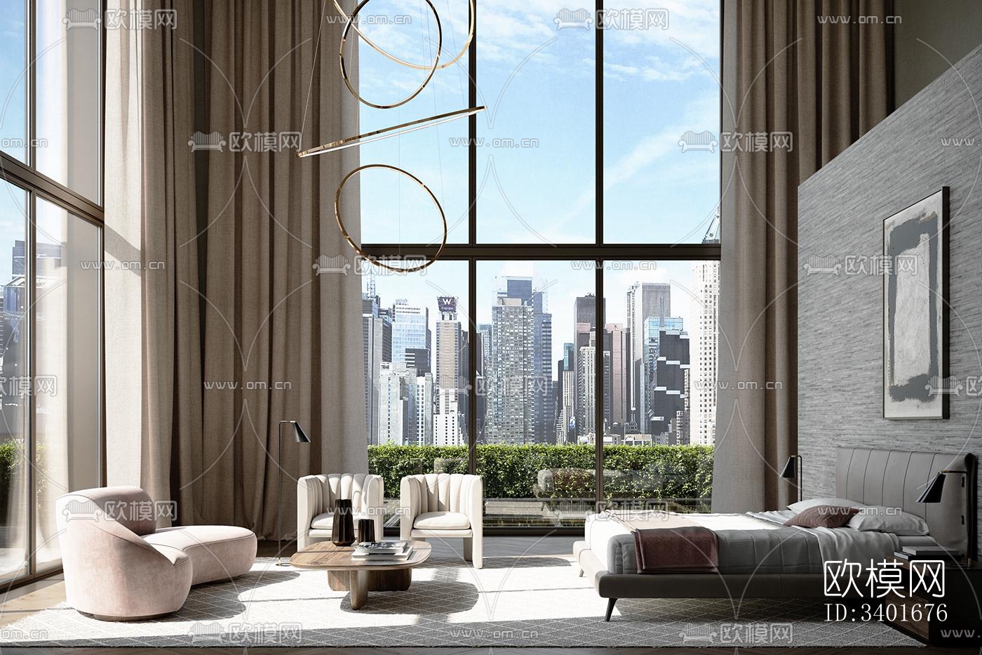 现代大平层效果图下载（渲染图7）