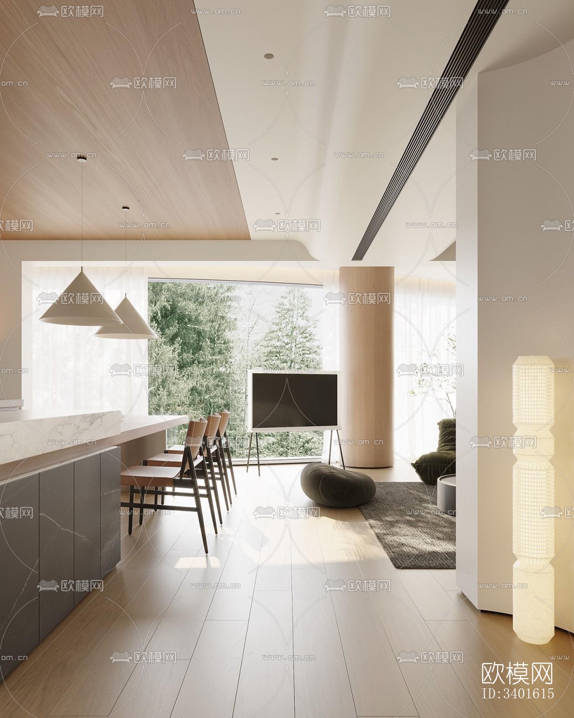 现代大平层效果图下载（渲染图6）