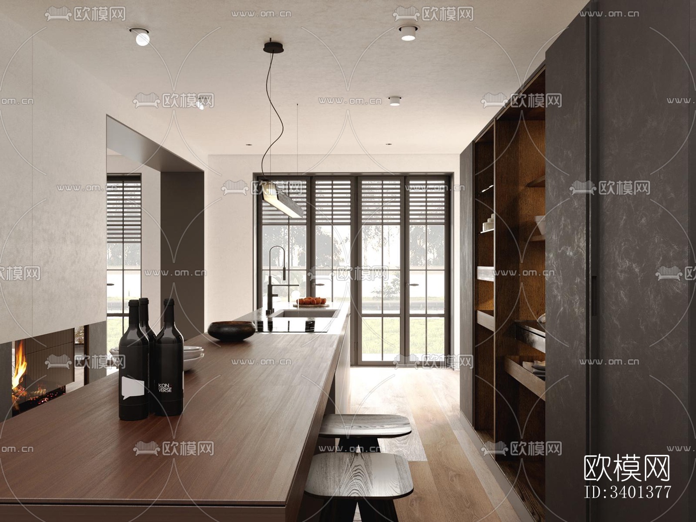 现代大平层效果图下载（渲染图4）