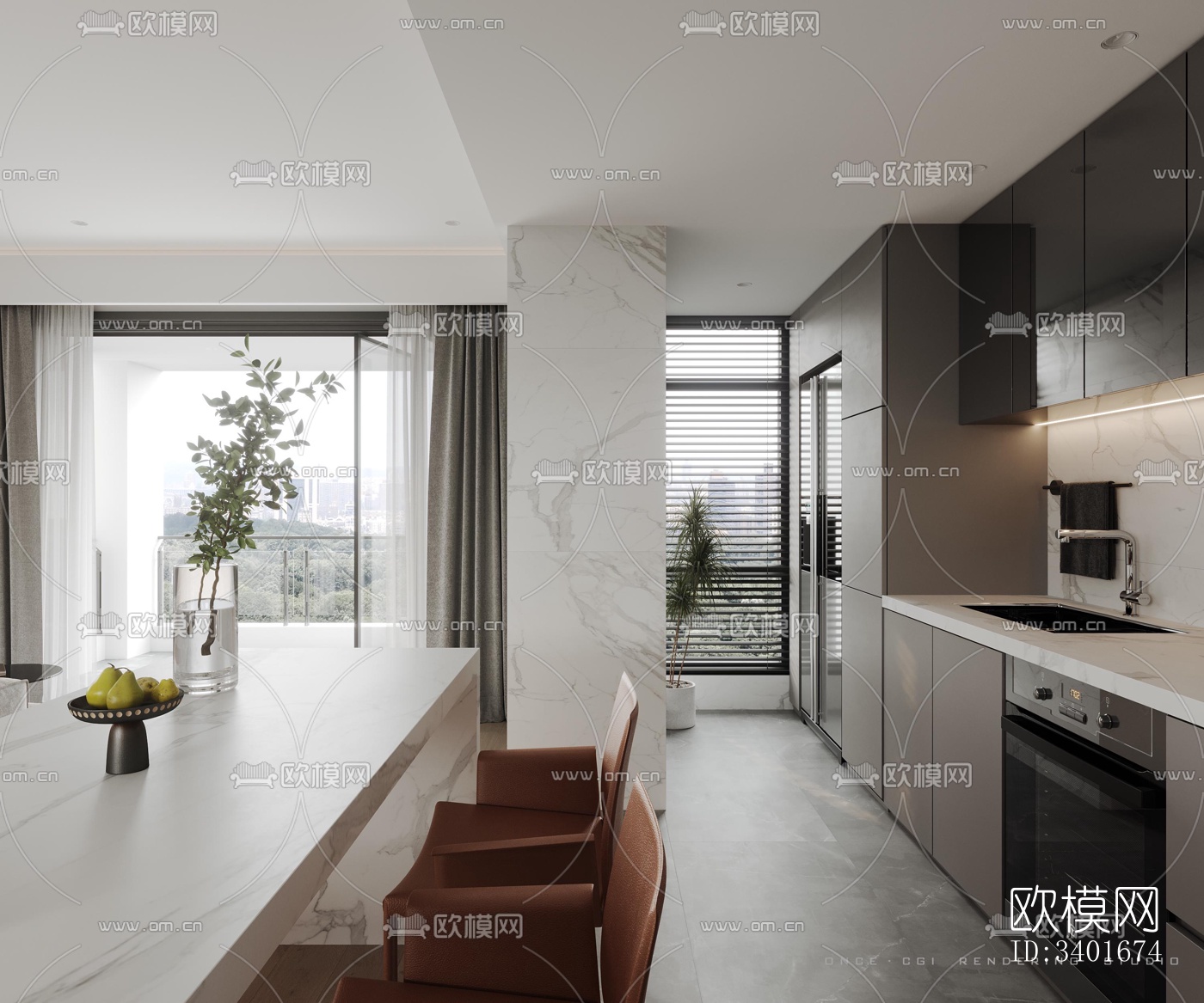 现代大平层效果图下载（渲染图7）