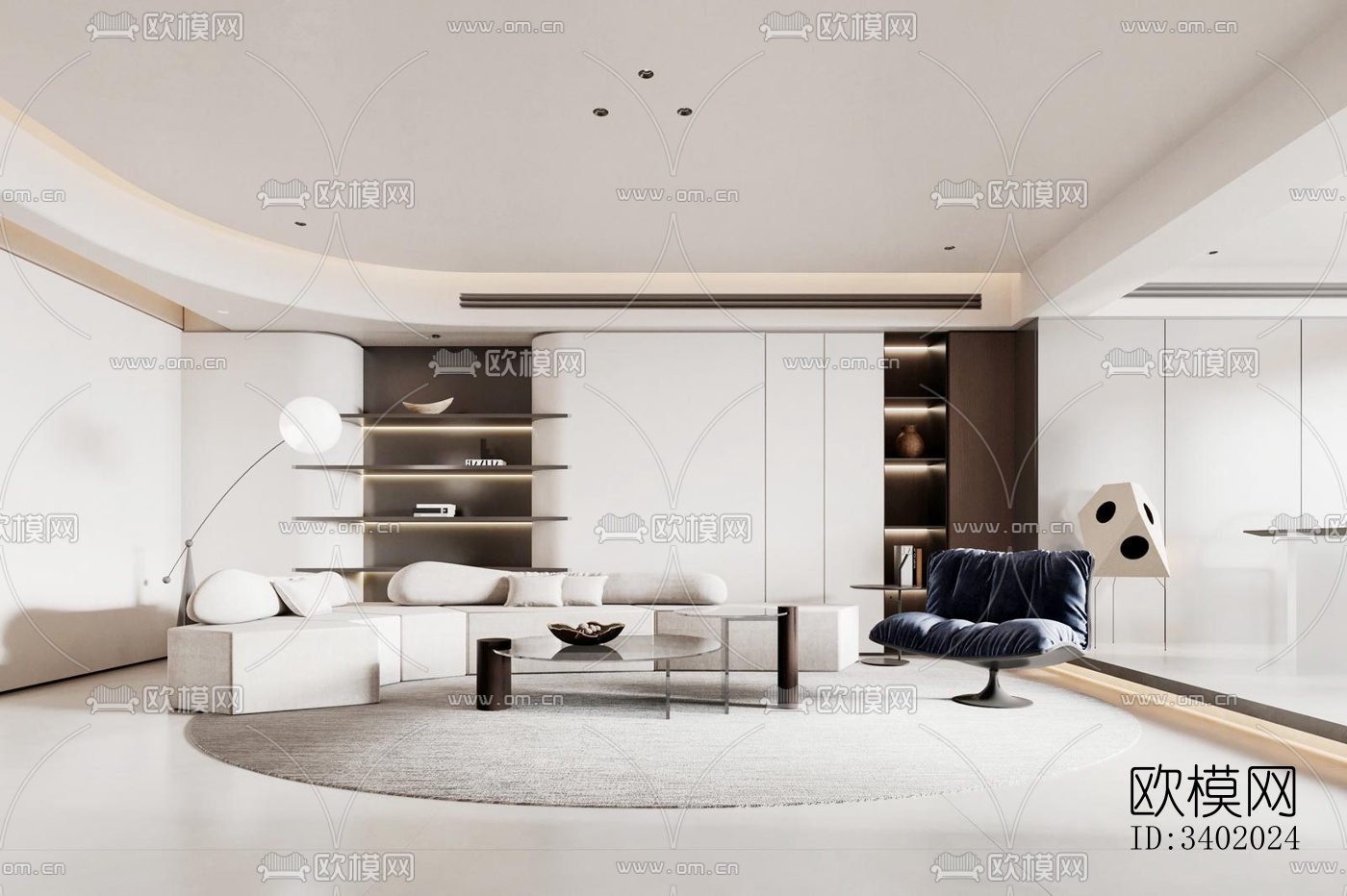 现代大平层效果图下载（渲染图2）