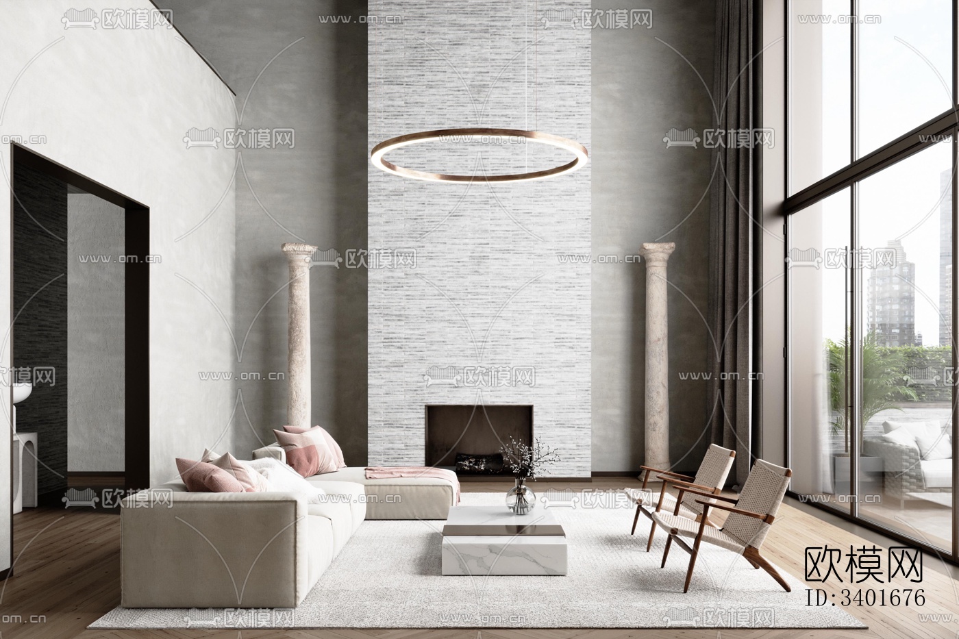 现代大平层效果图下载（渲染图1）