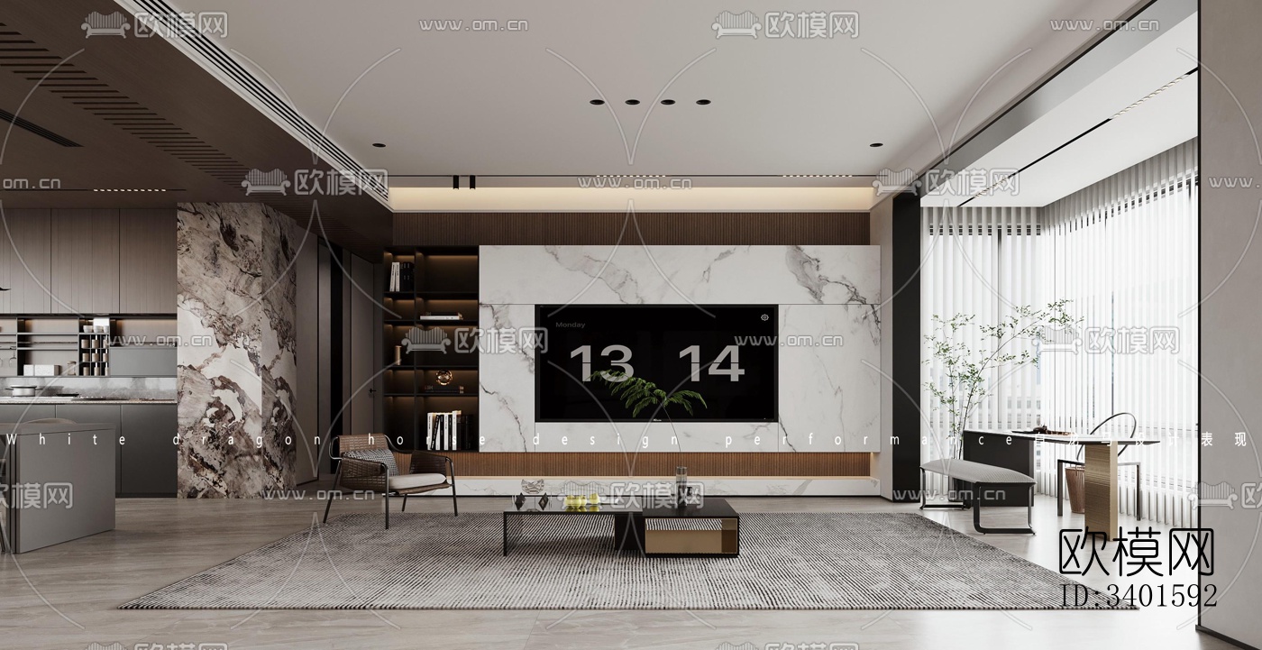 现代大平层效果图下载（渲染图9）