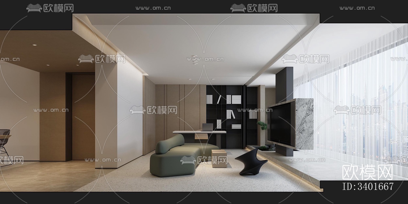 现代大平层效果图下载（渲染图7）