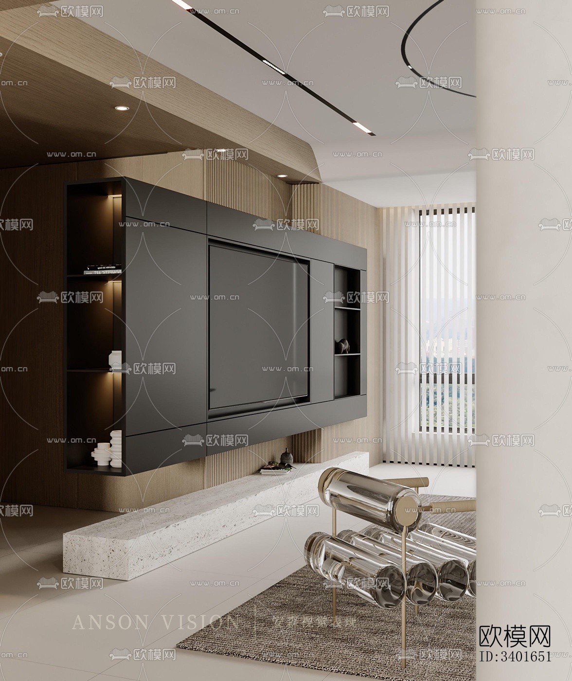 现代大平层效果图下载（渲染图8）