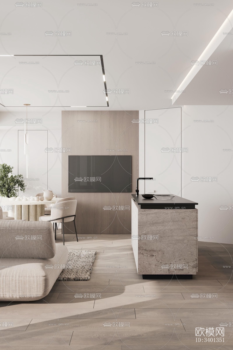 现代大平层效果图下载（渲染图12）