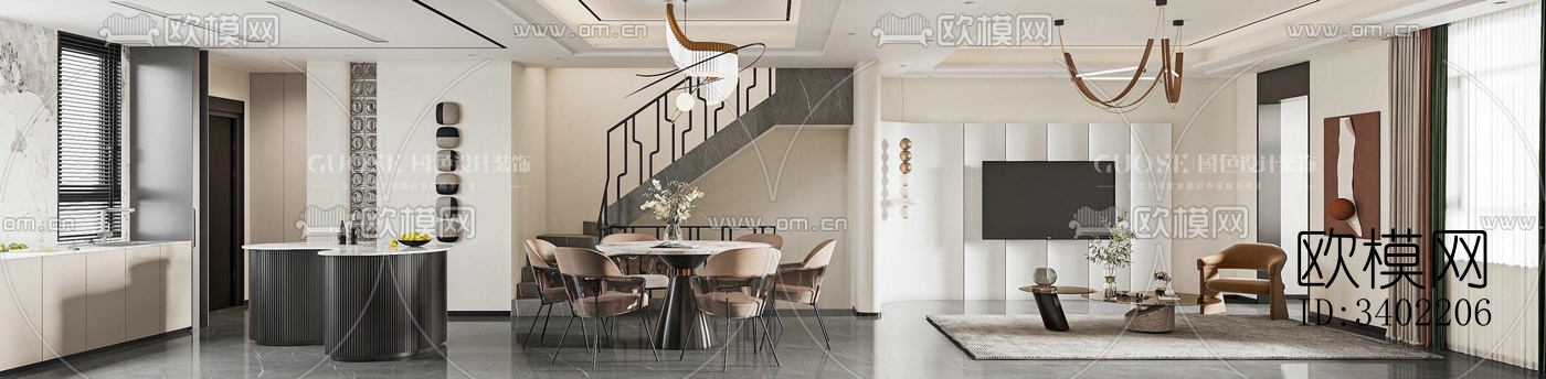 现代大平层效果图下载（渲染图6）