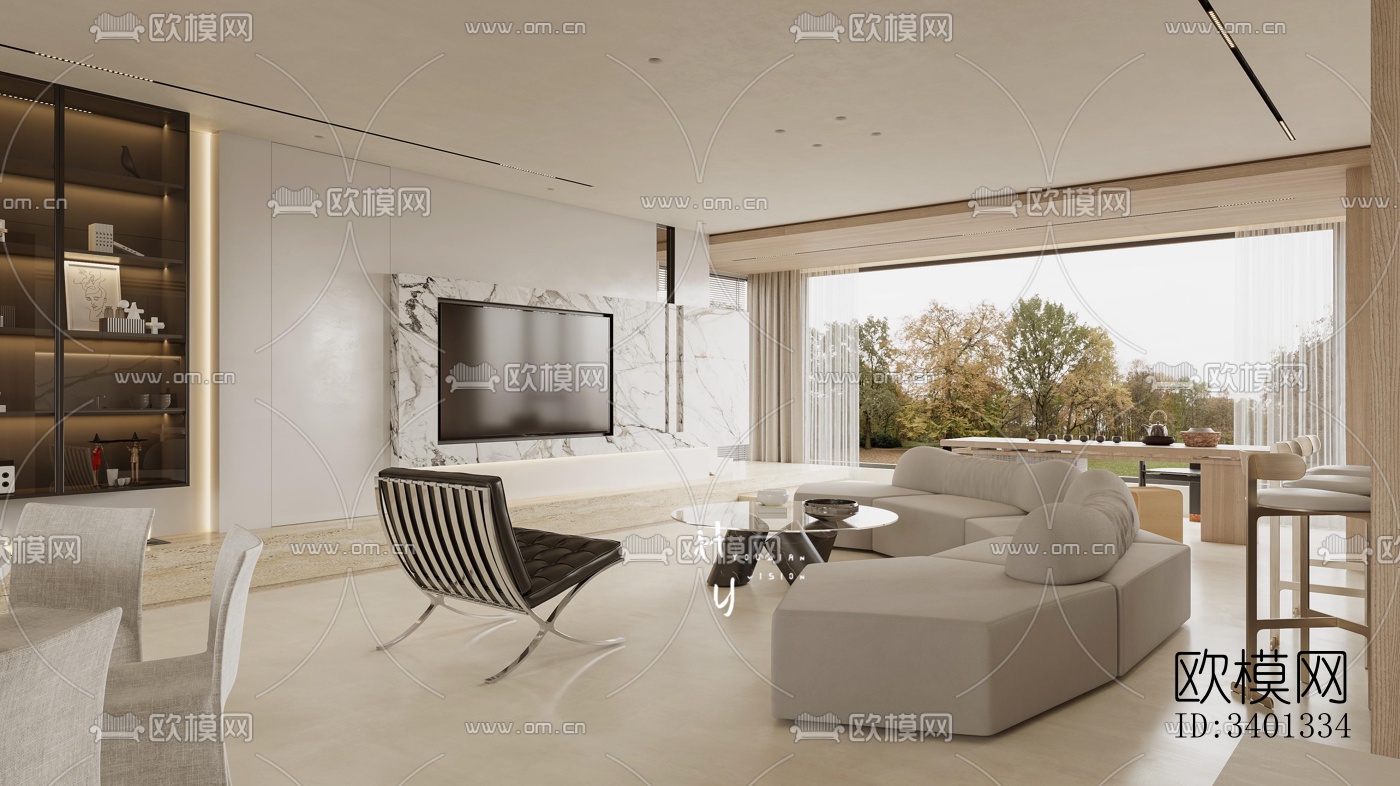 现代大平层效果图下载（渲染图13）