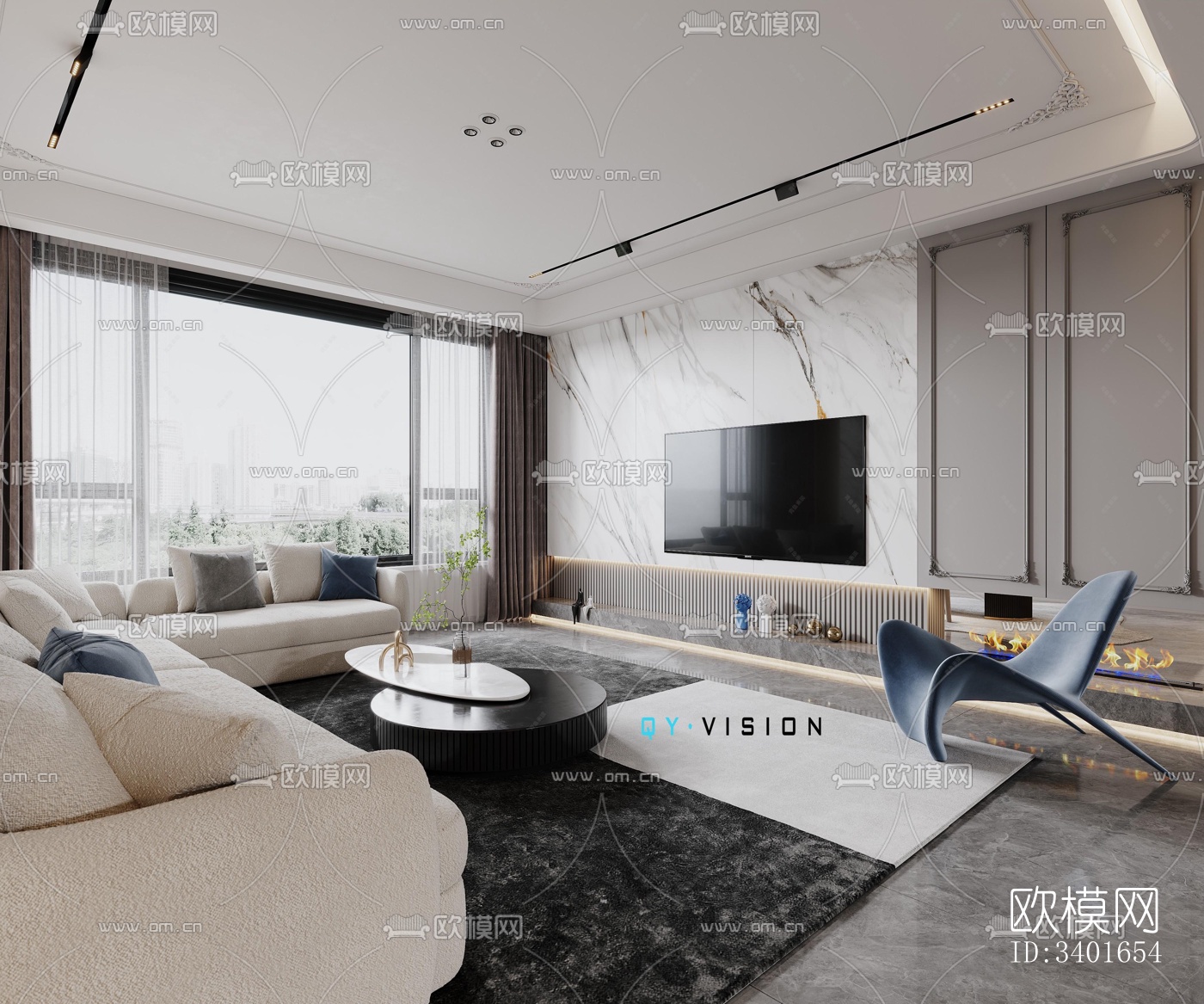 现代大平层效果图下载（渲染图11）