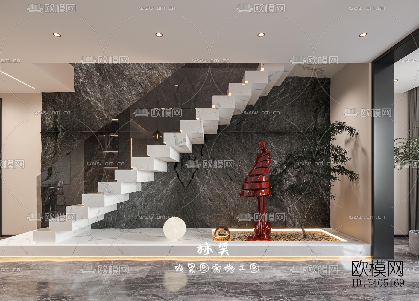 现代大平层效果图下载（渲染图8）