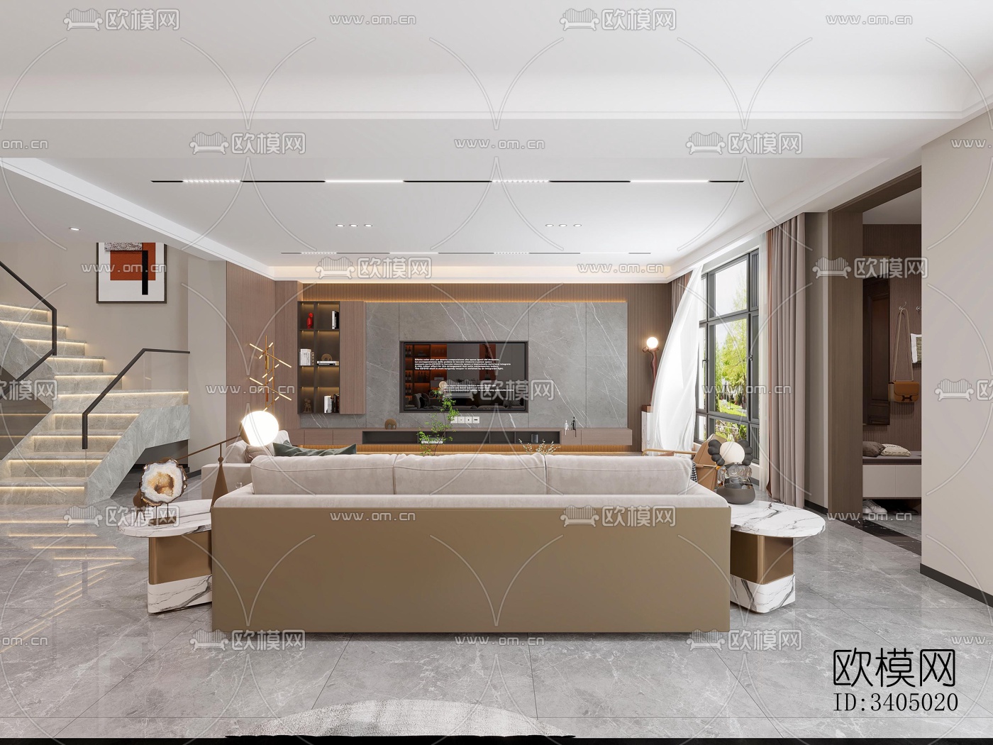 现代大平层效果图下载（渲染图2）