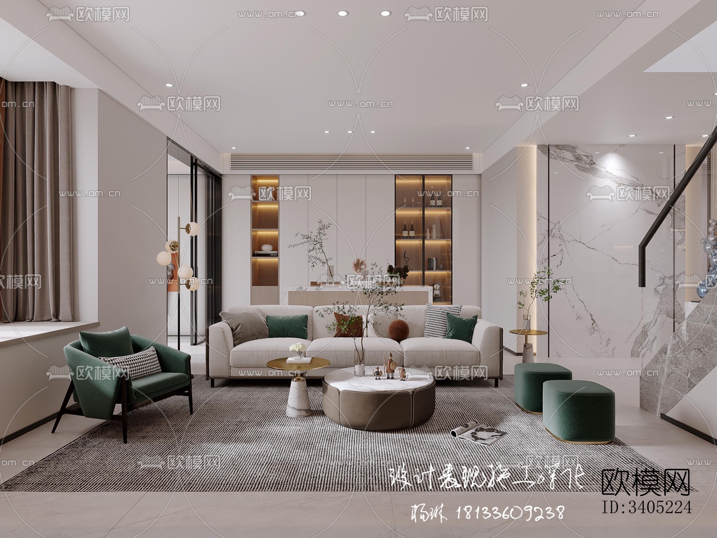 现代大平层效果图下载（渲染图3）