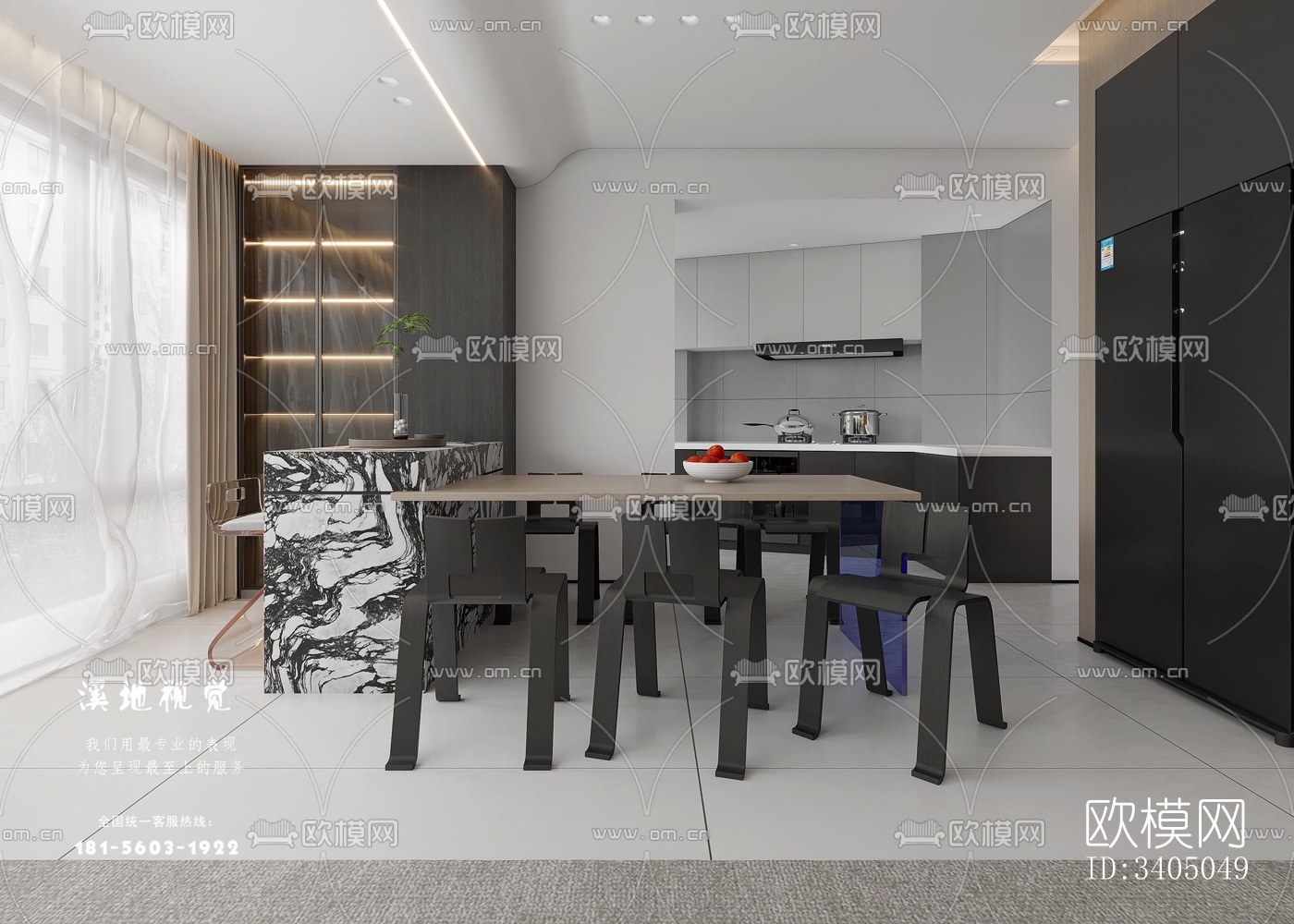 现代大平层效果图下载（渲染图3）