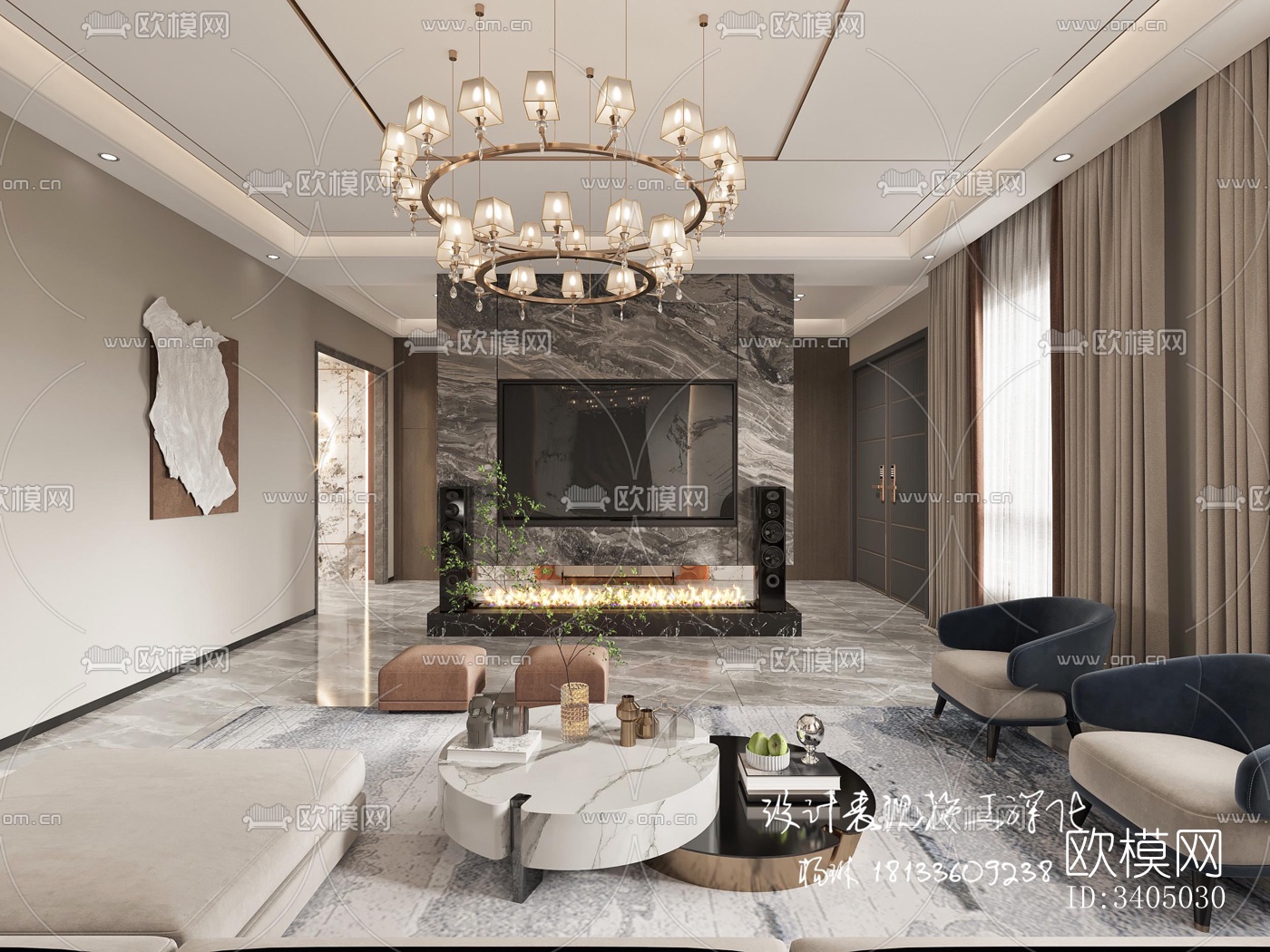 现代大平层效果图下载（渲染图5）