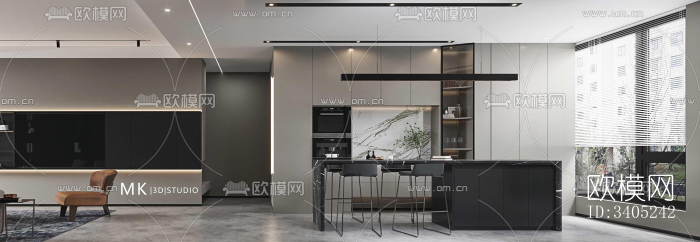 现代大平层效果图下载（渲染图4）