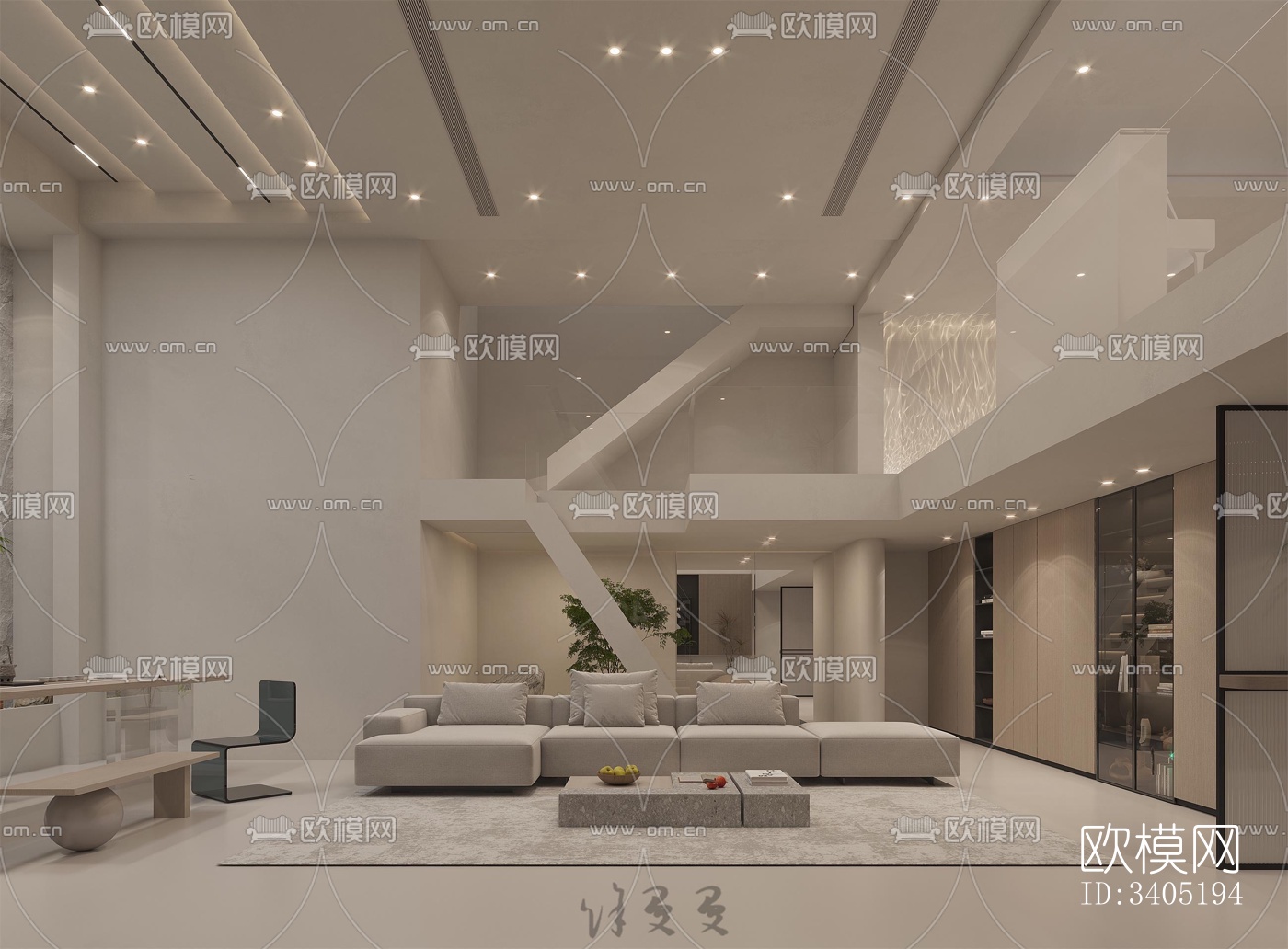 现代大平层效果图下载（渲染图4）