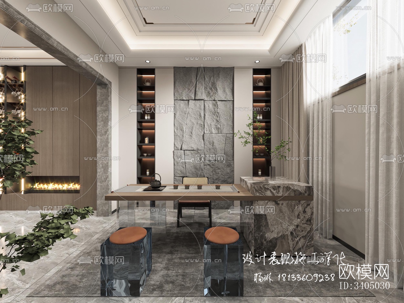 现代大平层效果图下载（渲染图3）